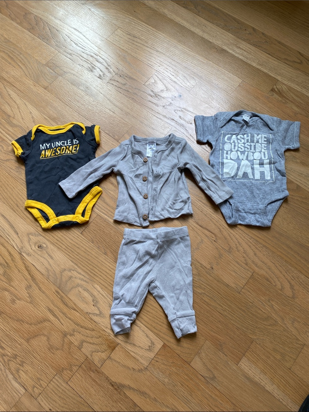 Carter’s NB One-Piece Bodysuit Set with Grey Cardigan and Pants